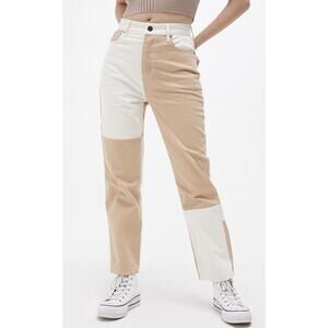Pacsun Beige Cream Two-Tone Paneled High Waist Button Fly Straight Leg Dad Jean